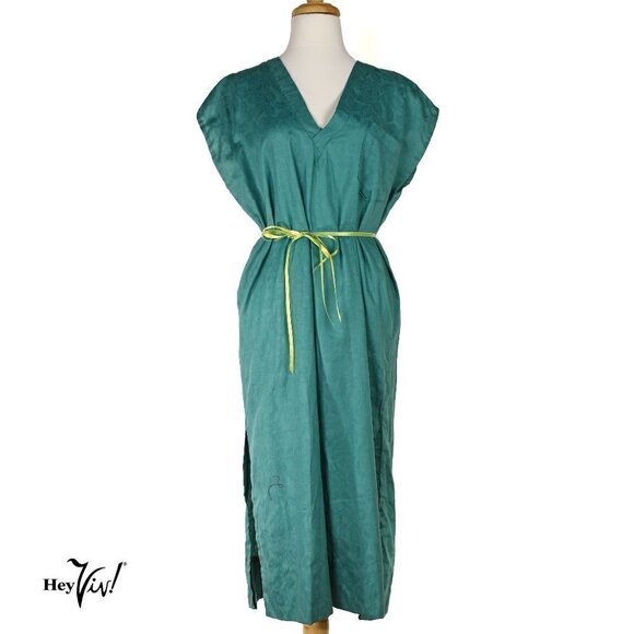 Vintage Green Sheath Dress Simple Design V Neck w Side Slits Size XL - Hey Viv - Picture 2 of 5